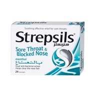 مسکن گلودرد و بازکننده بینی حاوی نعنا استرپسیلیز Strepsils بسته 16 عددی